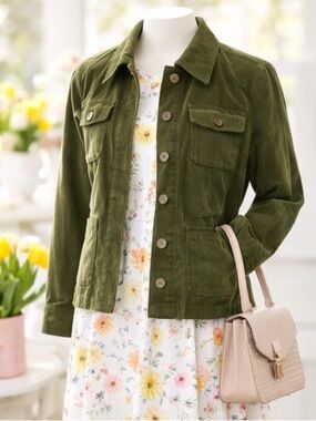 Talbots Olive Green Button-Down Blazer Jacket - Women’s Size 6 Like New